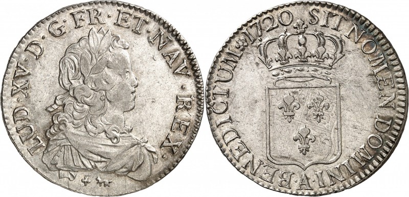 LOUIS XV (1715-1774) Ecu de France (24,46 g) 1720 Paris (A).
A/ LUD.XV.D.G.FR.E...