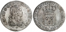 LOUIS XV (1715-1774) Demi écu de France (11,79 g) 1721 Caen (C).
A/ LUD.XV.D.G.FR.ET.NAV.REX. (différent). Son buste lauré, drapé et cuirassé à droit...