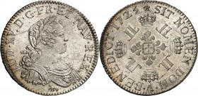LOUIS XV (1715-1774) Demi écu aux 8 L (11,78 g) 1725 Paris (A).
A/ LVD.XV.D.G.FR.ET.NAV.REX. Son buste à droite, lauré, drapé et cuirassé.
R/ (diff....