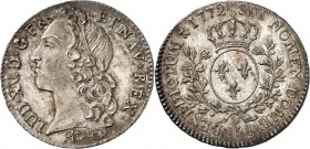 LOUIS XV (1715-1774) Demi écu au bandeau (14,75 g) 1772 La Rochelle (H).
A/ LUD.XV.D.G.FR.ET NAV.REX (Différent). Tête à gauche du Roi, un bandeau da...