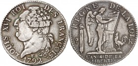 LOUIS XVI. MONARCHIE CONSTITUTIONNELLE (1791-1793).
3 Livres 1792 K = Bordeaux (2ème Semestre).
A/ LOUIS XVI ROI DES FRANCOIS. Date. Tête à gauche d...