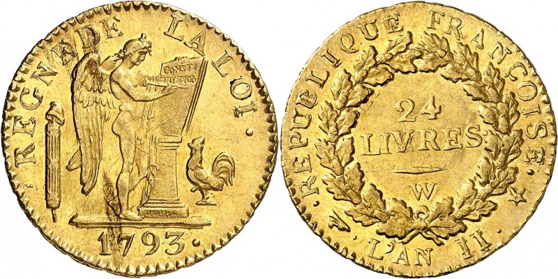 CONVENTION (1794-1795). 24 Livres 1793 W = Lille.
A/ RÈGNE DE LA LOI-date. Le G...