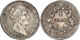 CONSULAT - BONAPARTE 1er CONSUL (1803-1804). 1 Franc An XI Q = Perpignan.
A/ BONAPARTE PREMIER CONSUL. Tête nue à droite.
R/ RÉPUBLIQUE FRANÇAISE. 5...