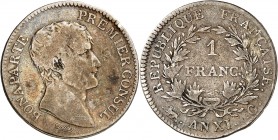 CONSULAT - BONAPARTE 1er CONSUL (1803-1804). 1 Franc An XI G = Genève (7397ex.).
A/ BONAPARTE PREMIER CONSUL.Tête nue à gauche.
R/ RÉPUBLIQUE FRANÇA...