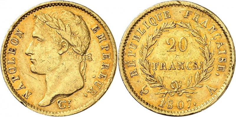 PREMIER EMPIRE-NAPOLEON 1er (1804-1814).
20 Francs " Tête laurée " 1807 A = Par...