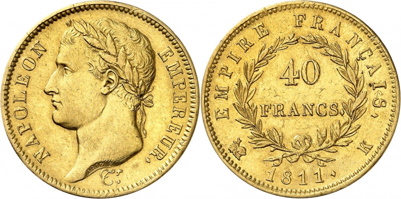 PREMIER EMPIRE-NAPOLEON 1er (1804-1814).
40 Francs " Tête laurée " 1811 K = Bor...