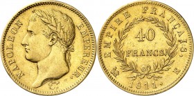 PREMIER EMPIRE-NAPOLEON 1er (1804-1814).
40 Francs " Tête laurée " 1811 K = Bordeaux (6 333 ex.).
A/ NAPOLEON EMPEREUR. Tr (graveur). Sa tête laurée...
