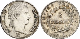 PREMIER EMPIRE-NAPOLEON 1er (1804-1814). 5 Francs " Tête laurée " 1812 D = Lyon.
A/ NAPOLEON EMPEREUR. Sa tête laurée à droite.
R/ EMPIRE FRANÇAIS (...