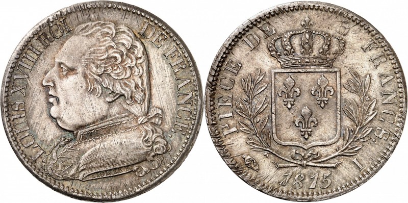 LOUIS XVIII-PREMIERE RESTAURATION (1814-1815).
5 Francs au buste habillé 1815 I...