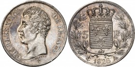 CHARLES X (1824-1830). 5 Francs 1ère effigie 1826 A = Paris (7 170 851 ex.).
A/ CHARLES X ROI DE FRANCE. Tête nue à gauche du Roi.
R/ Ecusson couron...