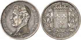 CHARLES X (1824-1830). 1 Franc 1829 A = Paris.
Pièce regravée et transformée en monnaie satirique. SUP