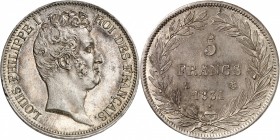 LOUIS-PHILIPPE I (1830-1848). 5 Francs " tête nue " 1831 A = Paris (417 417 ex.).
Tranche en relief.
A/ LOUIS PHILIPPE I ROI DES FRANÇAIS. Tête à dr...