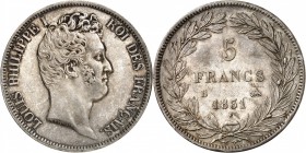 LOUIS-PHILIPPE I (1830-1848). 5 Francs " tête nue " 1831 B = Rouen (6 769
892 ex.).
Tranche en creux.
A/ LOUIS PHILIPPE I ROI DES FRANÇAIS. Tête à ...