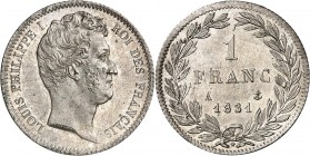 LOUIS-PHILIPPE I (1830-1848). 1 Franc " tête nue " 1831 A = Paris (202 403 ex.).
A/ LOUIS PHILIPPE I ROI DES FRANÇAIS. Tête à droite du Roi.
R/ 5 FR...