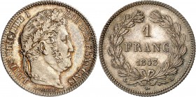 LOUIS-PHILIPPE I (1830-1848). 1 Franc " tête laurée " 1843 A = Paris (73 836 ex.).
A/ LOUIS PHILIPPE I ROI DES FRANÇAIS. Tête à droite du Roi.
R/ 5 ...