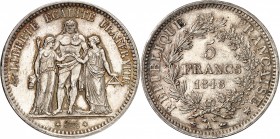 IIème REPUBLIQUE (1848-1852). 5 Francs " Type Hercule " 1848 A = Paris (16 648 144 ex.).
A/ LIBERTE EGALITE FRATERNITE*nom du graveur*. Hercule debou...