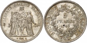 IIème REPUBLIQUE (1848-1852). 5 Francs " Type Hercule " 1849 A = Paris (29 337 998 ex.).
A/ LIBERTE EGALITE FRATERNITE*nom du graveur*. Hercule debou...