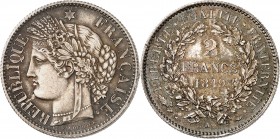 IIème REPUBLIQUE (1848-1852). 2 Francs " Cérès " 1849 A = Paris (664 890 ex.).
A/ REPUBLIQUE FRANÇAISE. Cérès à gauche, une étoile au-dessus de sa tê...