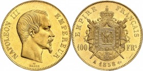 SECOND EMPIRE-NAPOLEON III (1852-1870).
100 Francs " Tête nue " 1858 A = Paris (92 050 ex.).
A/ NAPOLEON III EMPEREUR. Sa tête nue à droite.
R/ EMP...