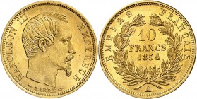 SECOND EMPIRE-NAPOLEON III (1852-1870).
10 Francs " Petit Module " 1854 A = Paris (Tranche lisse).
A/ NAPOLEON III EMPEREUR. Sa tête nue à droite.
...