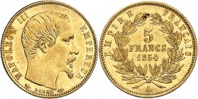 SECOND EMPIRE-NAPOLEON III (1852-1870).
5 Francs " Petit Module " 1854 A = Paris (Tranche Striée).
A/ NAPOLEON III EMPEREUR. Sa tête nue à droite.
...