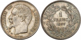 SECOND EMPIRE-NAPOLEON III (1852-1870).
1 Franc " Tête nue " 1853 A = Paris (182 508 ex.).
A/ NAPOLEON III EMPEREUR. Sa tête nue à gauche.
R/ EMPIR...