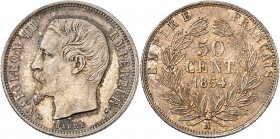 SECOND EMPIRE-NAPOLEON III (1852-1870).
50 Centimes " Tête nue " 1854 A = Paris (1 080 234 ex.).
A/ NAPOLEON III EMPEREUR. Sa tête nue à gauche.
R/...