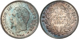 SECOND EMPIRE-NAPOLEON III (1852-1870).
20 Centimes " Tête nue " 1854 A = Paris (1 682 582 ex.).
A/ NAPOLEON III EMPEREUR. Sa tête laurée à droite....