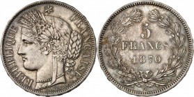 GOUVERNEMENT DE DEFENSE NATIONALE (1870-1871).
5 Francs " Type Cérès sans légende " 1870 A = Paris.
A/ REPUBLIQUE FRANÇAISE. Tête de Cérès à gauche....
