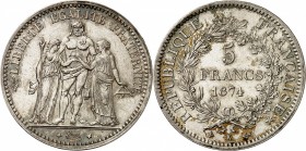 IIIème REPUBLIQUE (1871-1940).
5 Francs " Type Hercule " 1874 K = Bordeaux (4 000 000 ex.).
A/ LIBERTÉ ÉGALITÉ FRATERNITÉ. Hercule debout de face en...