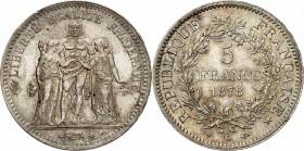 IIIème REPUBLIQUE (1871-1940).
5 Francs " Type Hercule " 1878 K = Bordeaux (363 130 ex.).
A/ LIBERTÉ ÉGALITÉ FRATERNITÉ. Hercule debout de face entr...