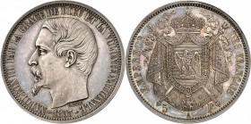 NAPOLEON III (1853-1870). 5 Francs "Tête nue" ESSAI 1853 en argent signé BARRE.
Tranche lisse (24 g).
A/ Son effigie à gauche. Dessous, date.
R/ Ar...