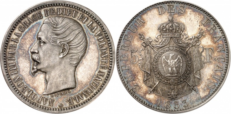 NAPOLEON III (1853-1870). 5 Francs " Tête nue " 1853 ESSAI en argent (54 g).
Tr...