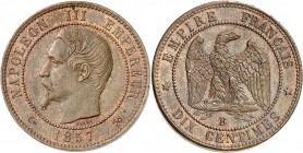 NAPOLEON III (1853-1870). 10 Centimes (20,55 g) et 5 Centimes (10,81 g).
PIEFORTS 1857 Rouen (B). Tranches lisses, signés BARRE.
A/ Son effigie à ga...