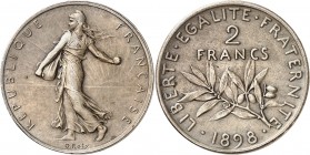 IIIème REPUBLIQUE. 2 Francs (17,42 g), 1 Franc " Roty " (10,05 g) 1898 et 50 Centimes 1897 (5,08 g).Tranches lisses.
ESSAIS PIEFORTS sur flan mat "vi...