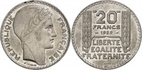 IIIème REPUBLIQUE. 20 Francs " TURIN " (40 g) 1929.
ESSAI PIEFORT en argent.
EMPF.199.EP (29 ex). MAZARD 2554. Très rare. SUP