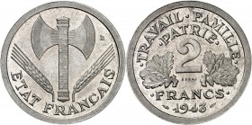 ETAT Français (1940-1944). 2 Francs " Bazor " (2,24 g) 1943 Francisque.
ESSAI en aluminium.
EMPF.115.3 (Type adopté) (300 ex.). SUP à FDC