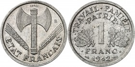 ETAT Français (1940-1944). 1 Franc " Bazor " (1,60 g) 1942 Francisque.
ESSAI en aluminium.
EMPF.98.6. SUP