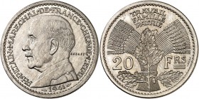 ETAT Français (1940-1944). 20 Francs " Pétain " (10,94 g) 1941. Tranche striée.
ESSAI de COCHET en nickel.
MAZARD 2649 a. EMPF.201.4. SUP à FDC
