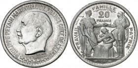 ETAT Français (1940-1944). 20 Francs " Pétain " (5 g) 1941. Tranche striée.
PIEFORT de VEZIEN en aluminium.
EMPF. 205.EP I. MAZARD 2653 c. Très rare...