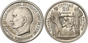 ETAT Français (1940-1944). 20 Francs " Pétain " (9,88 g) 1941. Tranche striée.
ESSAI en bronze-nickel.
EMPF. 205.4. MAZARD 2653. Très rare. SUP à FD...