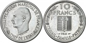 ETAT Français (1940-1944). 10 Francs " Pétain " (3 g) 1941. Tranche striée.
ESSAI PIEFORT de DELANNOY en aluminium.
EMPF.175.2. MAZARD 2654 c. Très ...