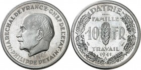 ETAT Français (1940-1944). 10 Francs " Pétain " (3 g) 1941.
ESSAI PIEFORT de SIMON en aluminium.
EMPF.177.3. MAZARD 2656 c. Très rare. SUP à FDC