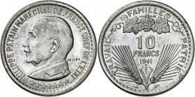 ETAT Français (1940-1944). 10 Francs " Pétain " (3 g) 1941.
ESSAI PIEFORT de VEZIEU en aluminium.
EMPF.178.3. MAZARD 2657 c. Très rare. SUP à FDC...