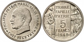 ETAT Français (1940-1944). 5 Francs " Pétain " (8,06 g) 1942.
ESSAI BAZOR et GALLE en cupro-nickel.
EMPF.143.2 (10 g). MAZARD 2662. SUP à FDC
Non r...