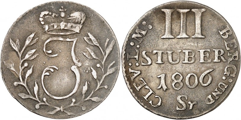 BERG ET CLEVES (Duché) - JOACHIM MURAT Trois Stuber 1806 (S).
A/ Grand J couron...