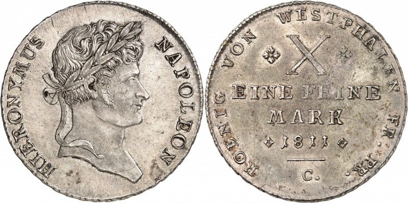 WESTPHALIE-HIERONYMUS NAPOLEON.
Thaler de Convention (2ème Type) 1811 Cassel (C...