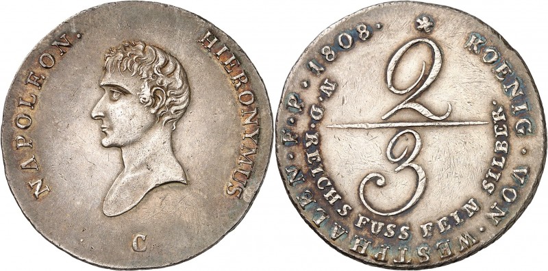 WESTPHALIE-HIERONYMUS NAPOLEON.
2/3 de Thaler des mines (1er Type) 1808 Clausth...