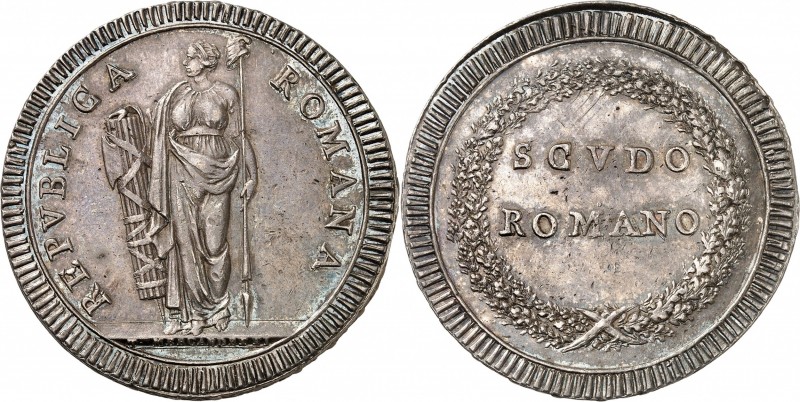 REPUBLIQUE ROMAINE (1798-1799). Scudo Rome, non daté.
A/ REPVBLICA-ROMANA. La L...