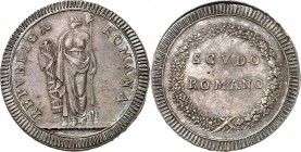 REPUBLIQUE ROMAINE (1798-1799). Scudo Rome, non daté.
A/ REPVBLICA-ROMANA. La Liberté debout de face, la tête à gauche, tenant un faisceau de licteur...